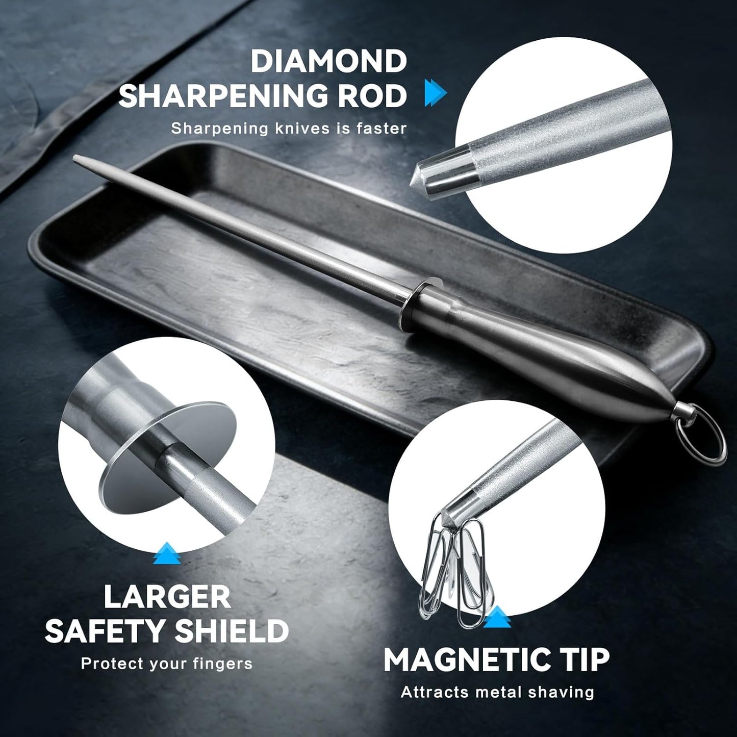 Honing Rod 10'', German High Carbon Steel Knife Sharpener Rod with Premium Gift Box, Professional Fine Sharpening Stone Kitchen Knife Whetstone with Stainless Steel Handle, 10 inch