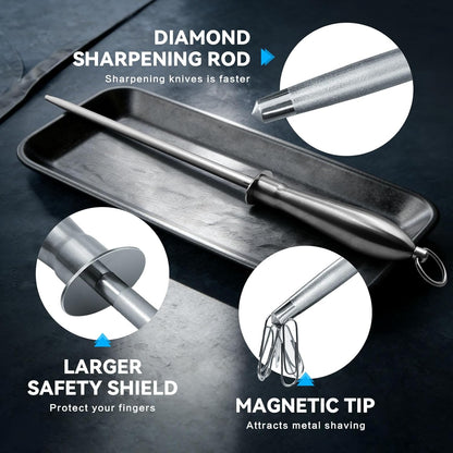 Honing Rod 10'', German High Carbon Steel Knife Sharpener Rod with Premium Gift Box, Professional Fine Sharpening Stone Kitchen Knife Whetstone with Stainless Steel Handle, 10 inch