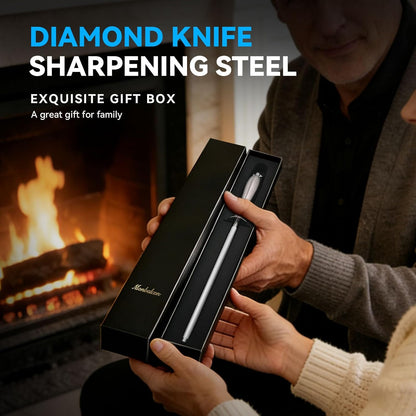 Honing Rod 10'', German High Carbon Steel Knife Sharpener Rod with Premium Gift Box, Professional Fine Sharpening Stone Kitchen Knife Whetstone with Stainless Steel Handle, 10 inch