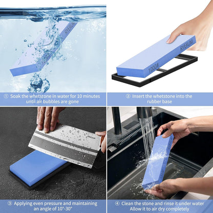 Knife Sharpening Stone Whetstone 1000 Grit Knife Sharpener Enough for Daily Sharpening Stone With 2 Non-Slip Rubber Bases,Safety and Easy to Use For Beginners