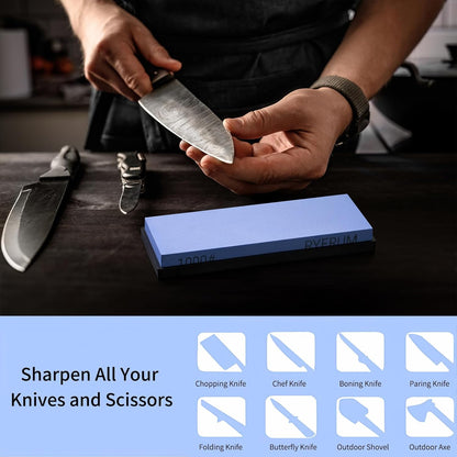 Knife Sharpening Stone Whetstone 1000 Grit Knife Sharpener Enough for Daily Sharpening Stone With 2 Non-Slip Rubber Bases,Safety and Easy to Use For Beginners