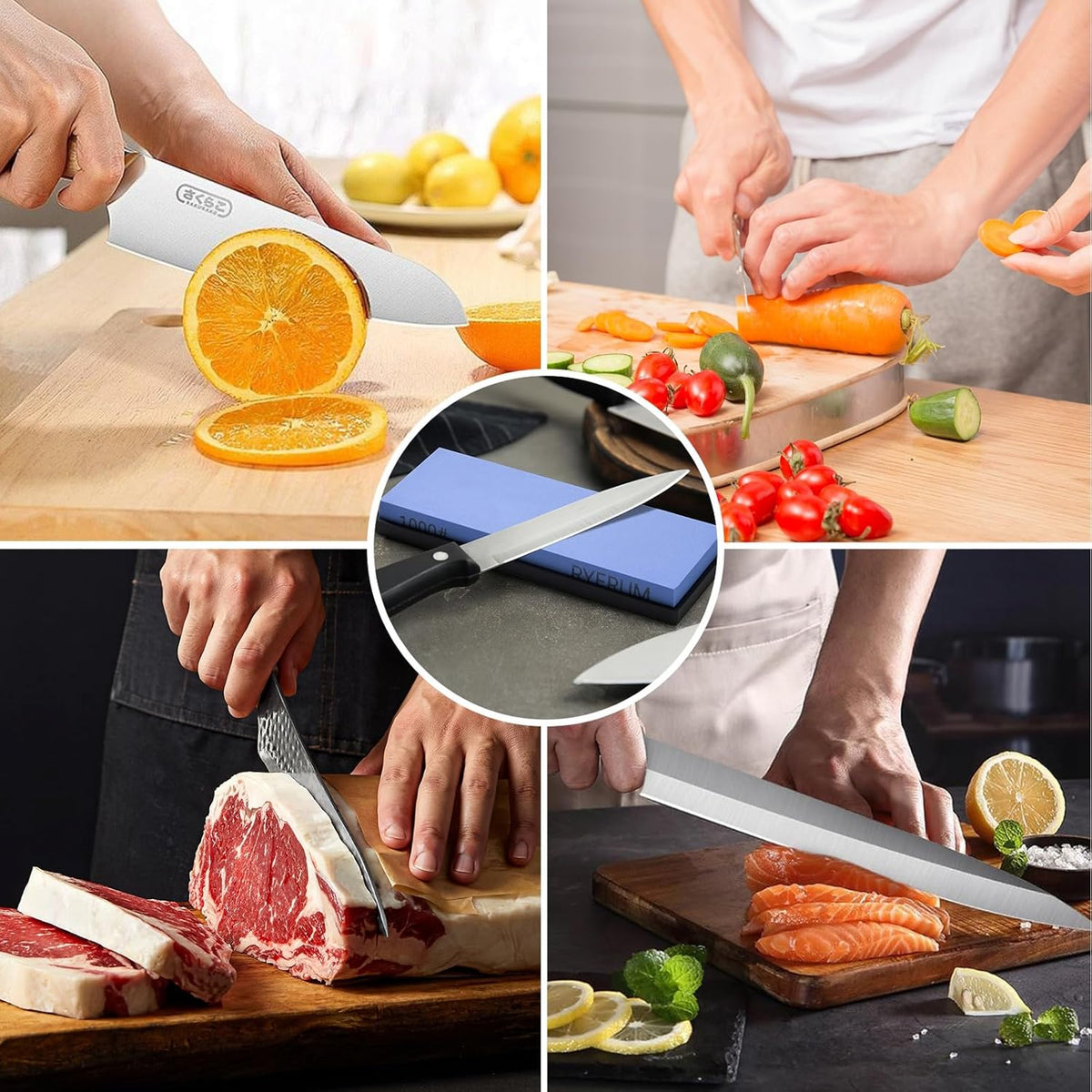 Knife Sharpening Stone Whetstone 1000 Grit Knife Sharpener Enough for Daily Sharpening Stone With 2 Non-Slip Rubber Bases,Safety and Easy to Use For Beginners