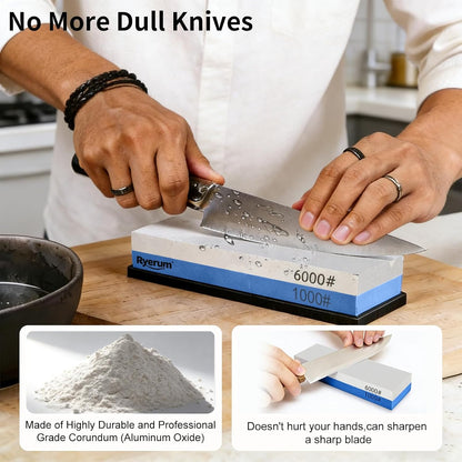 Knife Sharpening Stone Whetstone 1000 Grit Knife Sharpener Enough for Daily Sharpening Stone With 2 Non-Slip Rubber Bases,Safety and Easy to Use For Beginners