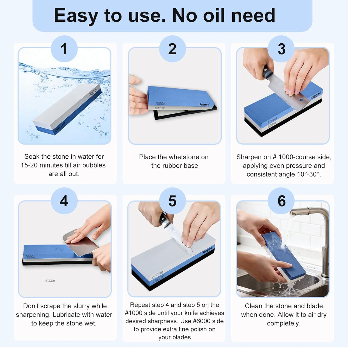 Knife Sharpening Stone Whetstone 1000 Grit Knife Sharpener Enough for Daily Sharpening Stone With 2 Non-Slip Rubber Bases,Safety and Easy to Use For Beginners