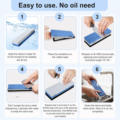Knife Sharpening Stone Whetstone 1000 Grit Knife Sharpener Enough for Daily Sharpening Stone With 2 Non-Slip Rubber Bases,Safety and Easy to Use For Beginners
