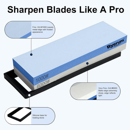 Knife Sharpening Stone Whetstone 1000 Grit Knife Sharpener Enough for Daily Sharpening Stone With 2 Non-Slip Rubber Bases,Safety and Easy to Use For Beginners