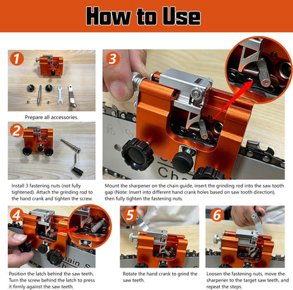 QTG Manual Chainsaw Sharpener,Chain Sharpener,Chain Saw Sharpener Portable Hand Crank Chain Sharpening Tool with Durable Clamp - Easy to Use & Accurate Chain Grinder Set for All Standard Chainsaws