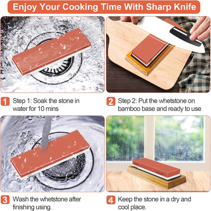 Sharpening Stone Whetstone Knife Sharpener Stone, Chefic 3000/8000 Grit Knife Sharpening Kit Wet Stone with Flattening Stone, Angle Guide, Non Slip Bamboo Base for kitchen, pocket knife sharpener