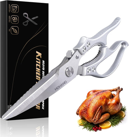 Heavy Duty Poultry Shears, Kitchen Food Scissors All Purpose for Meat Cutting, Chicken Fish Fruit Vegetables, Dishwasher Safe Kitchen Shears with Anti-Slip Handle & Safety Lock, Spring Loaded