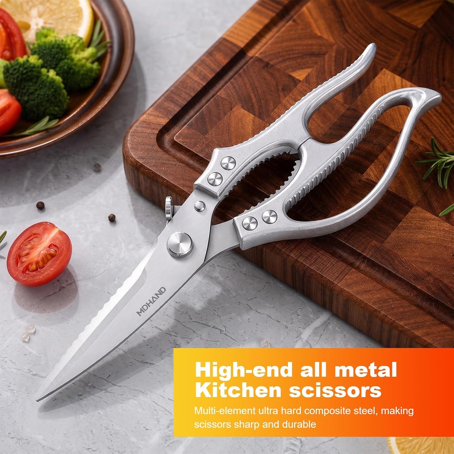 Heavy Duty Poultry Shears, Kitchen Food Scissors All Purpose for Meat Cutting, Chicken Fish Fruit Vegetables, Dishwasher Safe Kitchen Shears with Anti-Slip Handle & Safety Lock, Spring Loaded