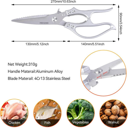 Heavy Duty Poultry Shears, Kitchen Food Scissors All Purpose for Meat Cutting, Chicken Fish Fruit Vegetables, Dishwasher Safe Kitchen Shears with Anti-Slip Handle & Safety Lock, Spring Loaded