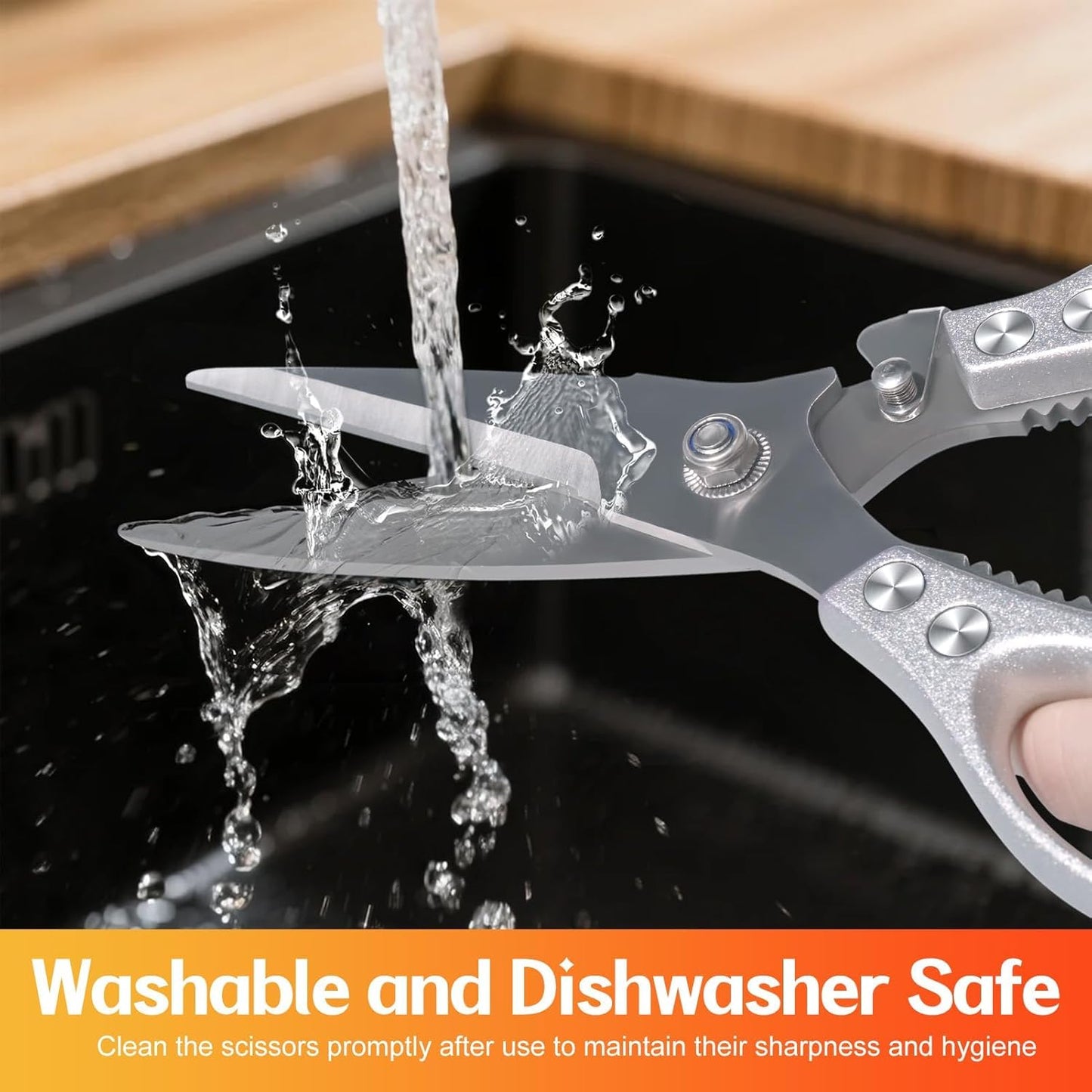 Heavy Duty Poultry Shears, Kitchen Food Scissors All Purpose for Meat Cutting, Chicken Fish Fruit Vegetables, Dishwasher Safe Kitchen Shears with Anti-Slip Handle & Safety Lock, Spring Loaded