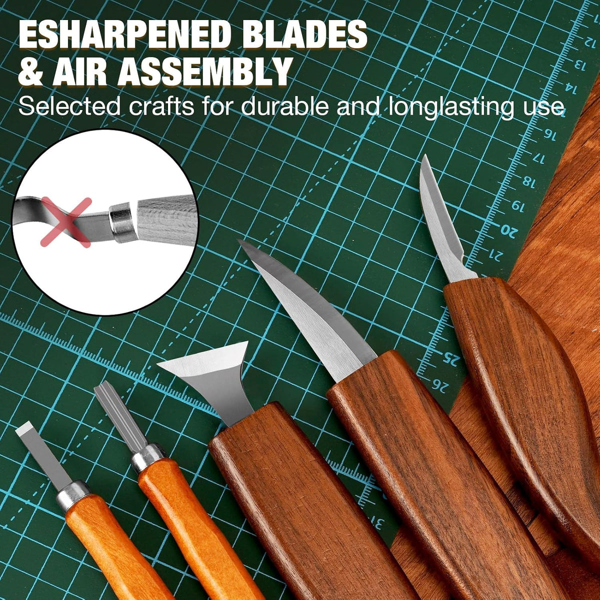 Wood Carving Kit, 24Pcs Wood Carving Tools with Storage Bag, Wood Whittling Knife Kit with 4pcs Templates & 6pcs Basswood Blocks for DIY Beginners