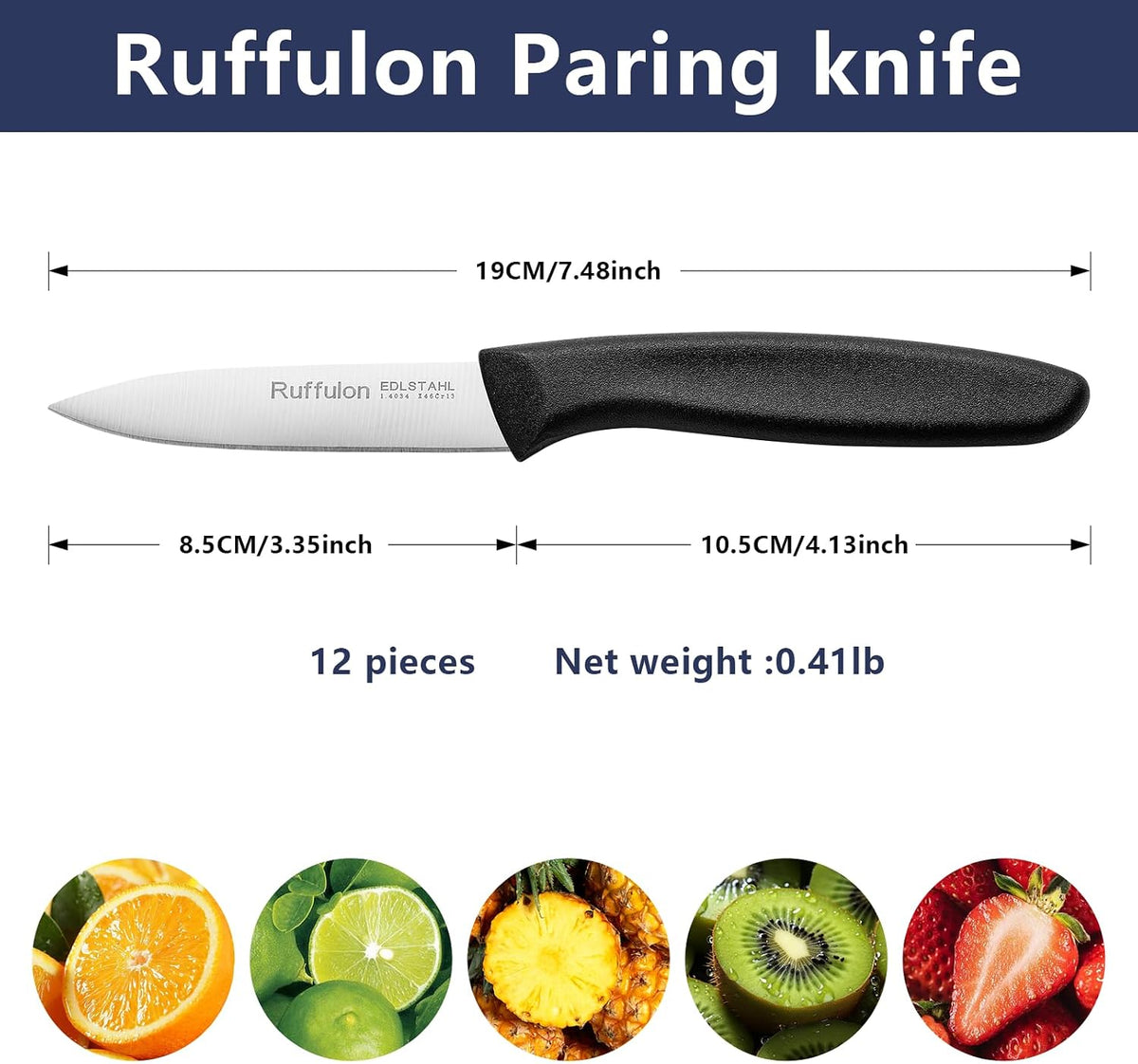 Paring Knife Fruit Knife Set (12 Pieces), Ultra Sharp Stainless Steel Vegetable and Fruit Knife with PP Plastic Ergonomic Handle for Cutting Fruits and Vegetables.