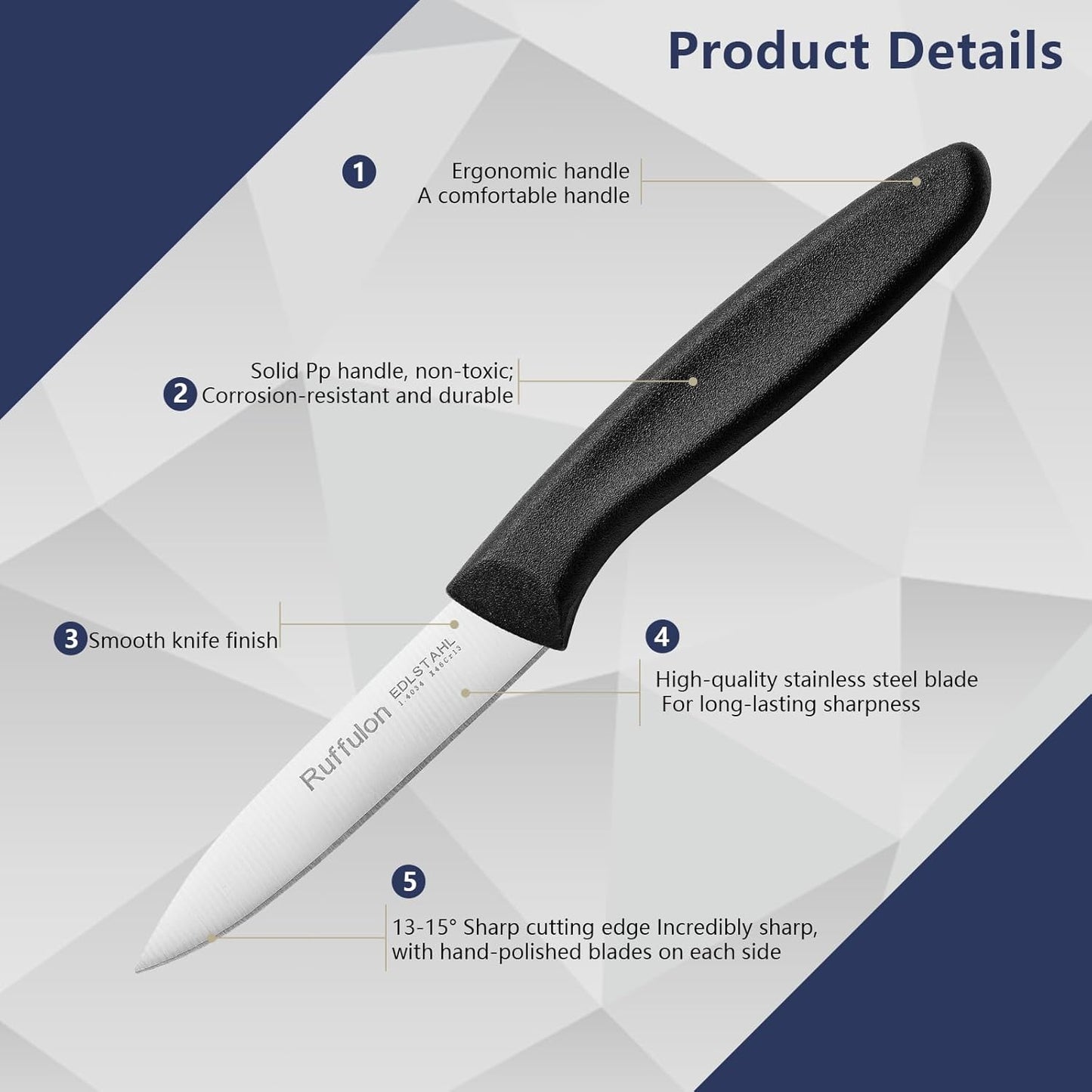 Paring Knife Fruit Knife Set (12 Pieces), Ultra Sharp Stainless Steel Vegetable and Fruit Knife with PP Plastic Ergonomic Handle for Cutting Fruits and Vegetables.