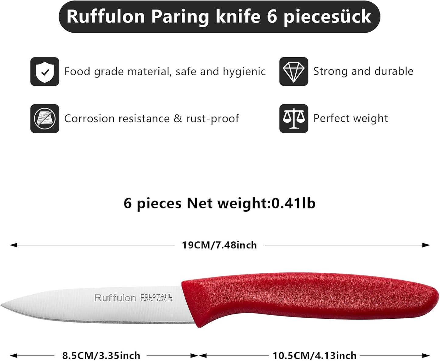 Paring Knife Fruit Knife Set (12 Pieces), Ultra Sharp Stainless Steel Vegetable and Fruit Knife with PP Plastic Ergonomic Handle for Cutting Fruits and Vegetables.