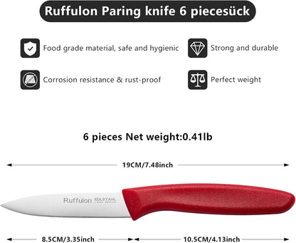 Paring Knife Fruit Knife Set (12 Pieces), Ultra Sharp Stainless Steel Vegetable and Fruit Knife with PP Plastic Ergonomic Handle for Cutting Fruits and Vegetables.