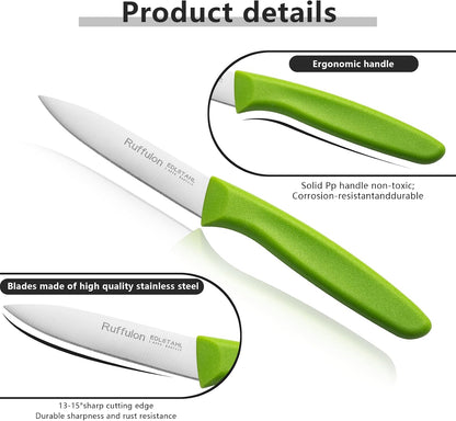 Paring Knife Fruit Knife Set (12 Pieces), Ultra Sharp Stainless Steel Vegetable and Fruit Knife with PP Plastic Ergonomic Handle for Cutting Fruits and Vegetables.