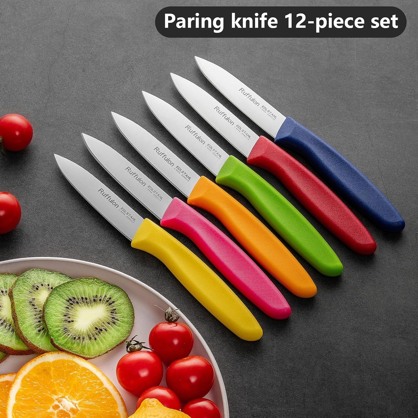 Paring Knife Fruit Knife Set (12 Pieces), Ultra Sharp Stainless Steel Vegetable and Fruit Knife with PP Plastic Ergonomic Handle for Cutting Fruits and Vegetables.