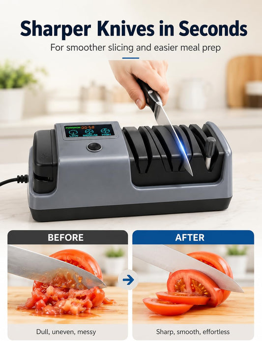 Electric Knife Sharpener for Knives, Scissors, Axes, 5-in-1 Multi-Function Sharpener with Adjustable Speed, 3-Stage Diamond Grinding, Ceramic Polishing Rod, LCD Display
