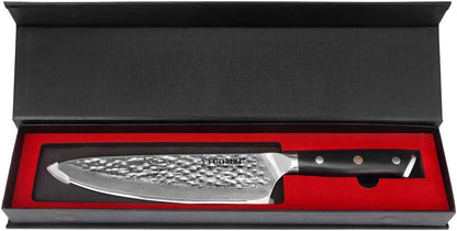 Damascus Chef Knife, 8-inch Damascus Steel Chef's Knife VG10 Forged Kitchen Knife High Carbon 67-Layer Hammered Damascus Cooking Knife, Meat Fruit Vegetable Gyuto Knife w/Ergonomic G10 Handle