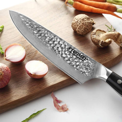 Damascus Chef Knife, 8-inch Damascus Steel Chef's Knife VG10 Forged Kitchen Knife High Carbon 67-Layer Hammered Damascus Cooking Knife, Meat Fruit Vegetable Gyuto Knife w/Ergonomic G10 Handle