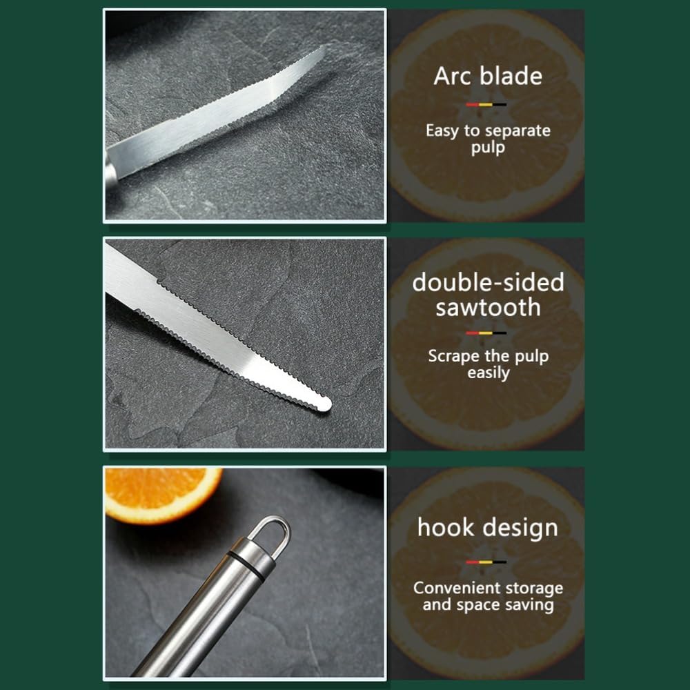Stainless Steel Grapefruit Cutter - Serrated Curved Blades for Orange, Pomelo, Citrus Fruits Peeling and Flesh Separation with Non-Slip Handle