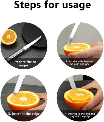 Stainless Steel Grapefruit Cutter - Serrated Curved Blades for Orange, Pomelo, Citrus Fruits Peeling and Flesh Separation with Non-Slip Handle
