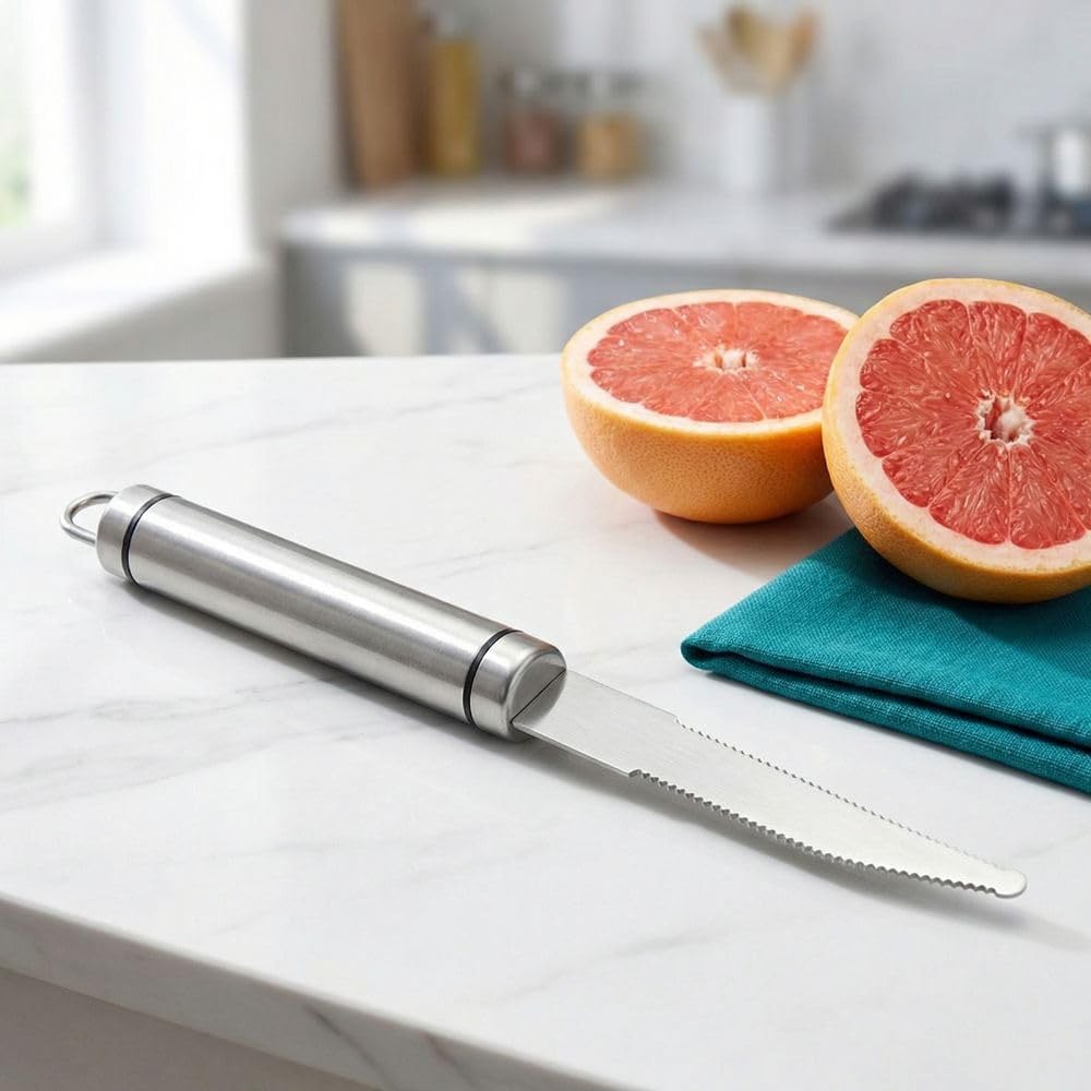 Stainless Steel Grapefruit Cutter - Serrated Curved Blades for Orange, Pomelo, Citrus Fruits Peeling and Flesh Separation with Non-Slip Handle