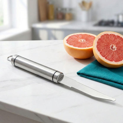 Stainless Steel Grapefruit Cutter - Serrated Curved Blades for Orange, Pomelo, Citrus Fruits Peeling and Flesh Separation with Non-Slip Handle