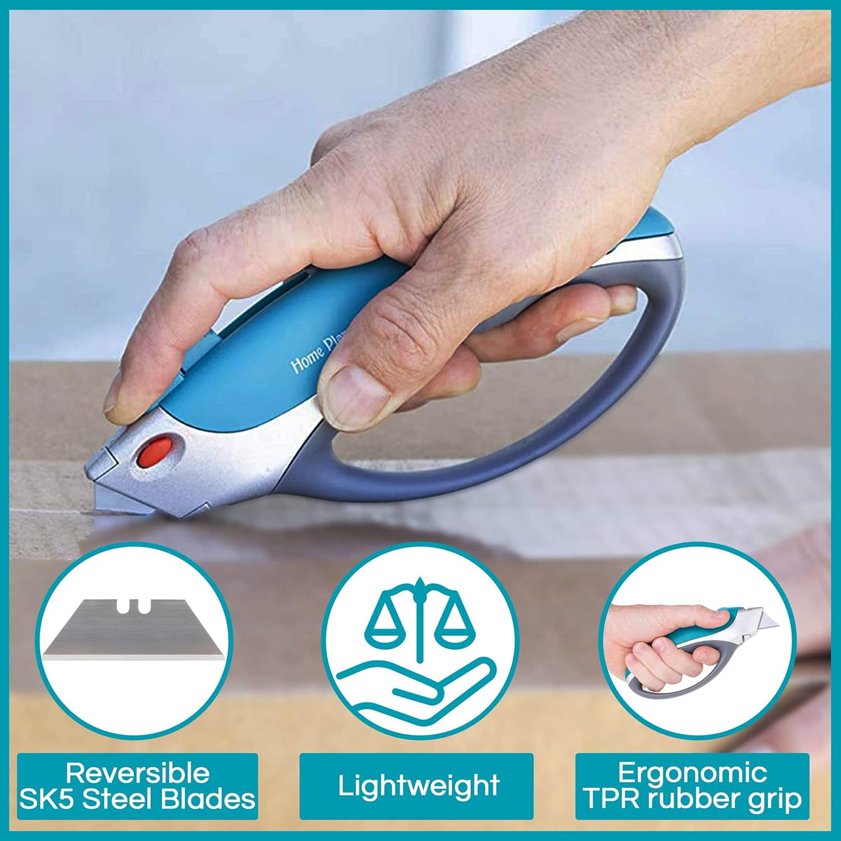 Box Cutter Retractable Utility Knife - Heavy Duty Box Cutter Knife Cardboard Cutter - Box Opener Razor Blades Utility Knife - Box Knife Carpet Cutter with 5 Sharp Blades