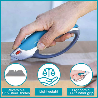 Box Cutter Retractable Utility Knife - Heavy Duty Box Cutter Knife Cardboard Cutter - Box Opener Razor Blades Utility Knife - Box Knife Carpet Cutter with 5 Sharp Blades