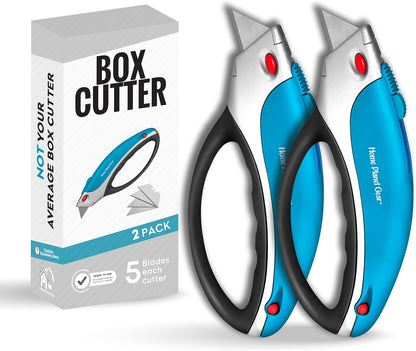 Box Cutter Retractable Utility Knife - Heavy Duty Box Cutter Knife Cardboard Cutter - Box Opener Razor Blades Utility Knife - Box Knife Carpet Cutter with 5 Sharp Blades