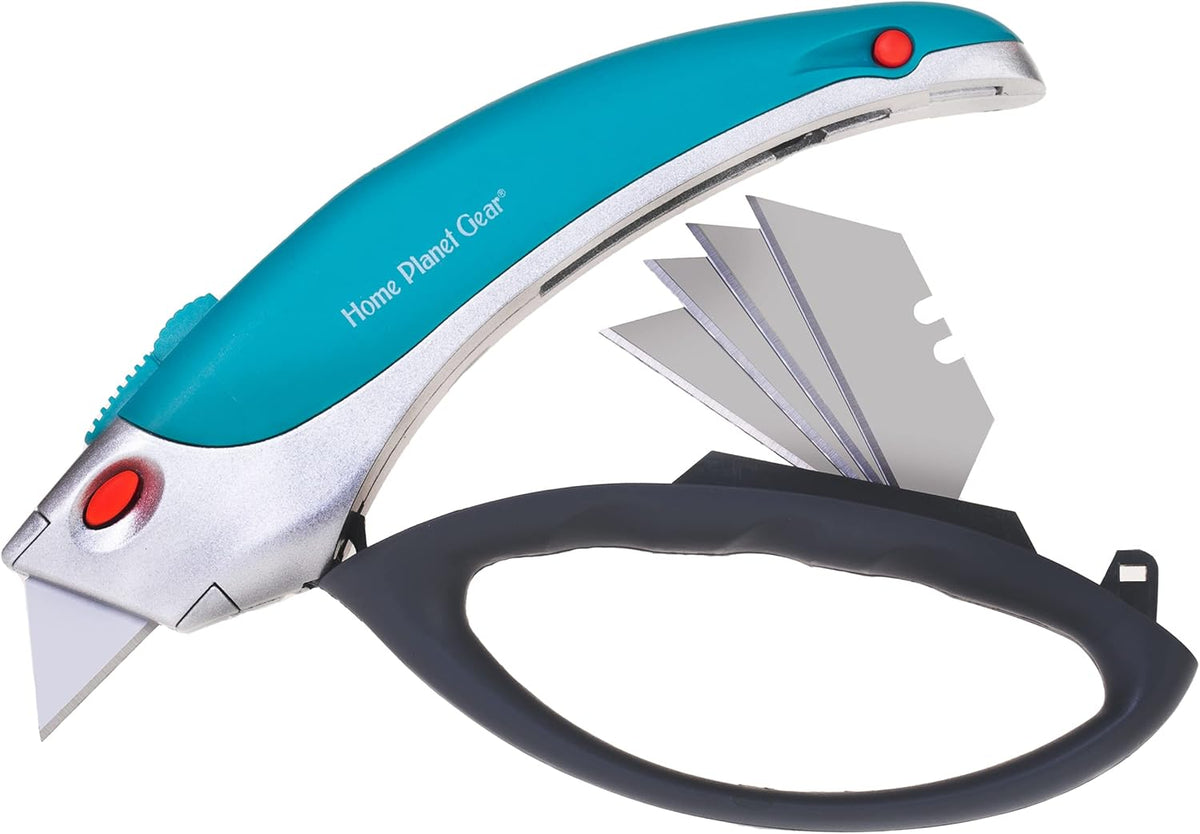 Box Cutter Retractable Utility Knife - Heavy Duty Box Cutter Knife Cardboard Cutter - Box Opener Razor Blades Utility Knife - Box Knife Carpet Cutter with 5 Sharp Blades