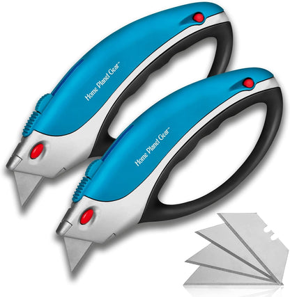 Box Cutter Retractable Utility Knife - Heavy Duty Box Cutter Knife Cardboard Cutter - Box Opener Razor Blades Utility Knife - Box Knife Carpet Cutter with 5 Sharp Blades