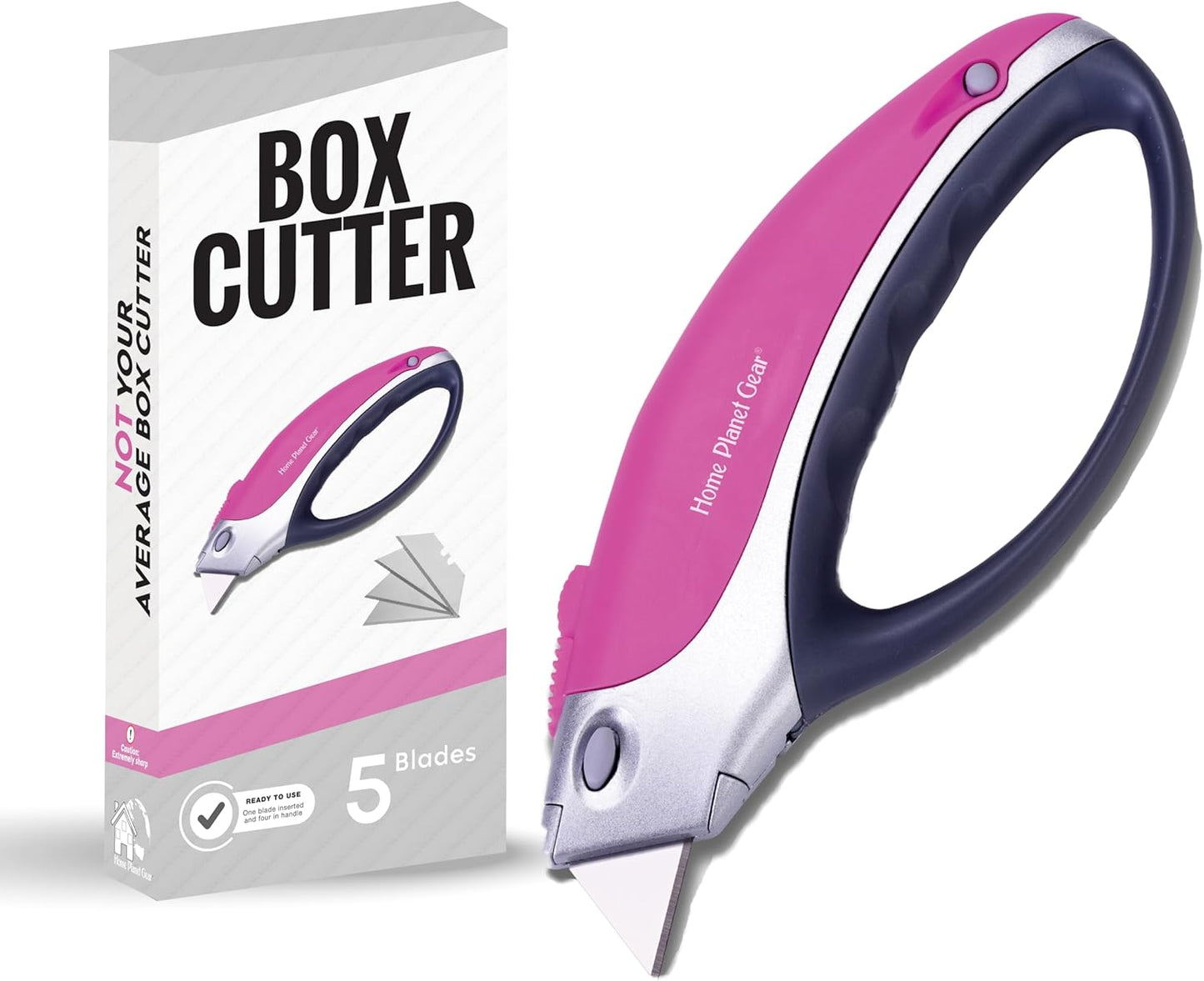 Box Cutter Retractable Utility Knife - Heavy Duty Box Cutter Knife Cardboard Cutter - Box Opener Razor Blades Utility Knife - Box Knife Carpet Cutter with 5 Sharp Blades