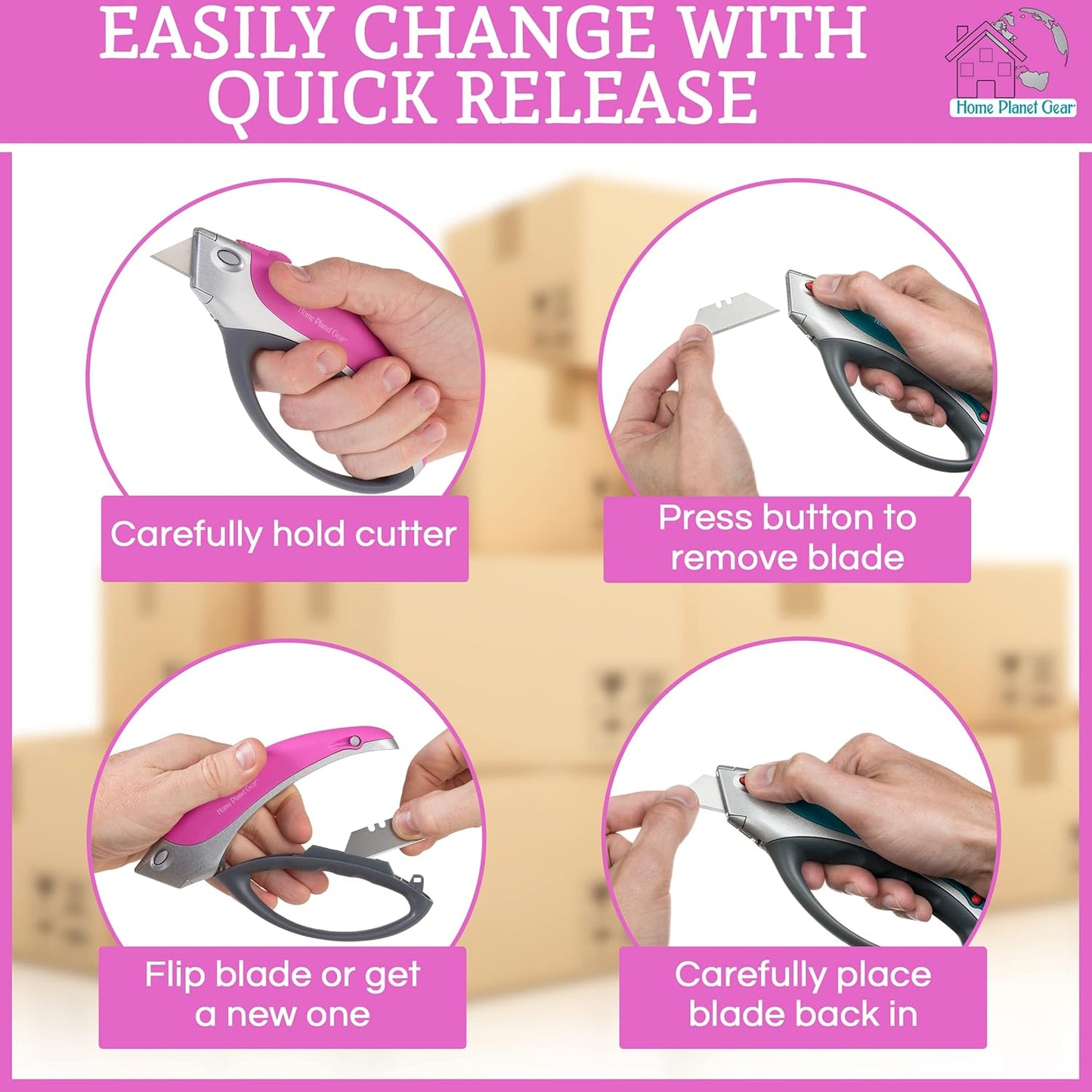 Box Cutter Retractable Utility Knife - Heavy Duty Box Cutter Knife Cardboard Cutter - Box Opener Razor Blades Utility Knife - Box Knife Carpet Cutter with 5 Sharp Blades