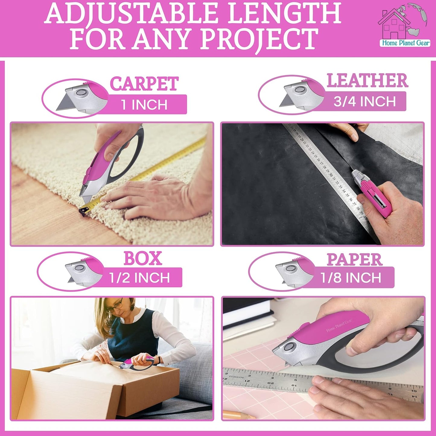 Box Cutter Retractable Utility Knife - Heavy Duty Box Cutter Knife Cardboard Cutter - Box Opener Razor Blades Utility Knife - Box Knife Carpet Cutter with 5 Sharp Blades