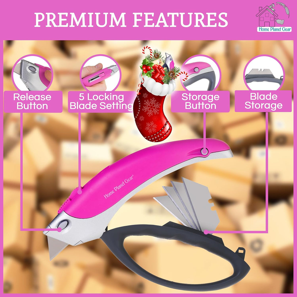 Box Cutter Retractable Utility Knife - Heavy Duty Box Cutter Knife Cardboard Cutter - Box Opener Razor Blades Utility Knife - Box Knife Carpet Cutter with 5 Sharp Blades