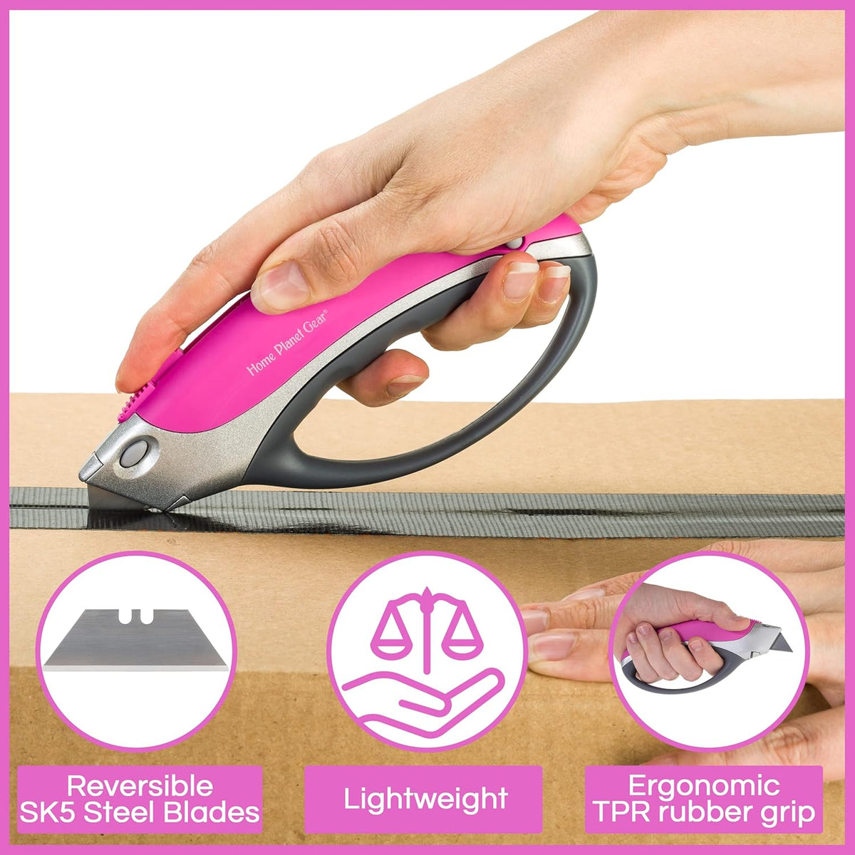 Box Cutter Retractable Utility Knife - Heavy Duty Box Cutter Knife Cardboard Cutter - Box Opener Razor Blades Utility Knife - Box Knife Carpet Cutter with 5 Sharp Blades