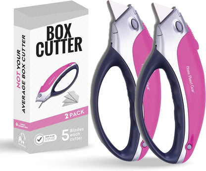 Box Cutter Retractable Utility Knife - Heavy Duty Box Cutter Knife Cardboard Cutter - Box Opener Razor Blades Utility Knife - Box Knife Carpet Cutter with 5 Sharp Blades