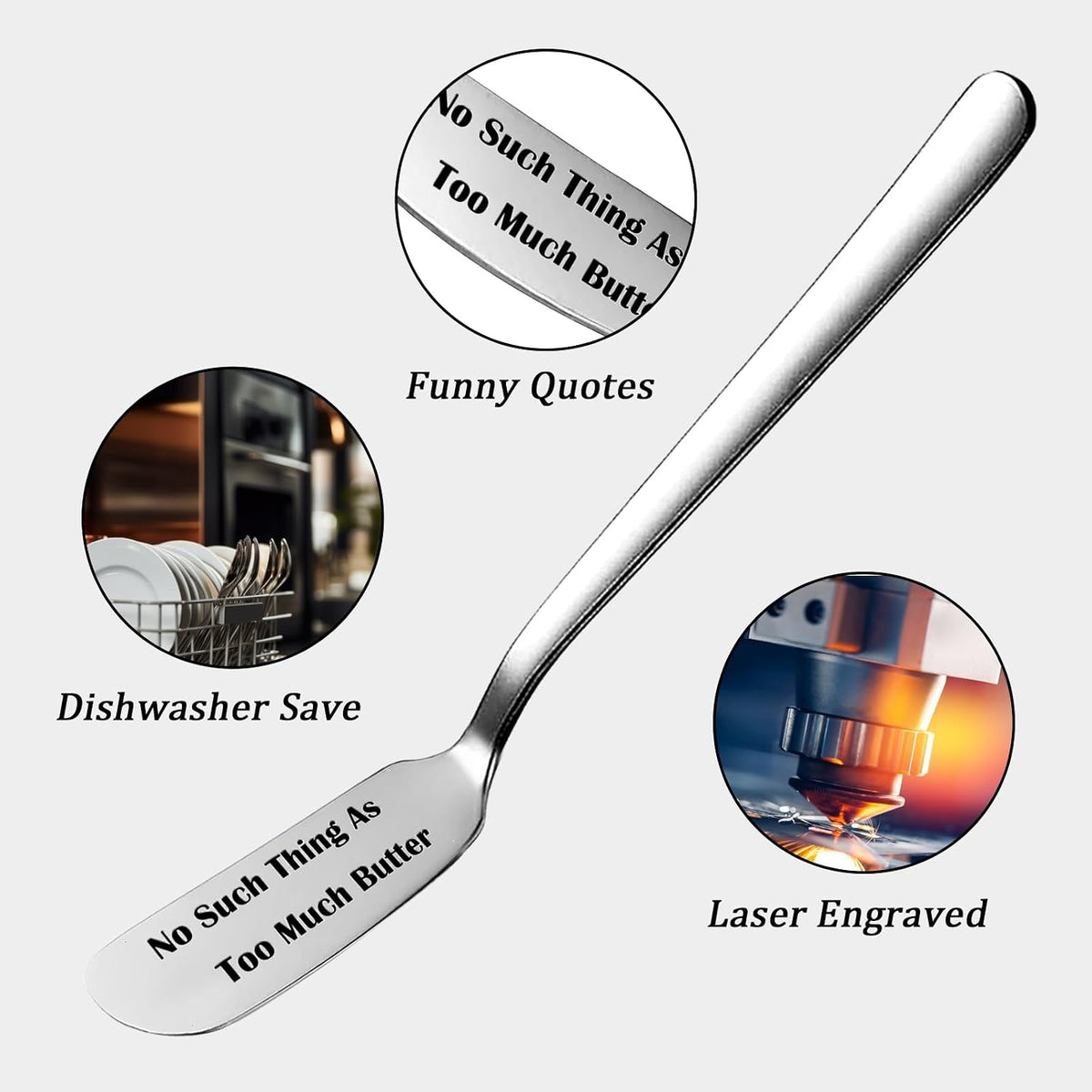 No Such Thing As Too Much Butter Funny Butter Knife, Personalized Engraved Peanut Butter Spreader Cheese Knives, Novelty Anniversary Christmas Gifts for Sandwich Bread Toast Butter Lover