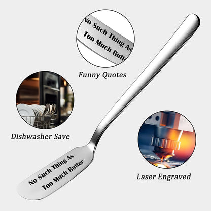 No Such Thing As Too Much Butter Funny Butter Knife, Personalized Engraved Peanut Butter Spreader Cheese Knives, Novelty Anniversary Christmas Gifts for Sandwich Bread Toast Butter Lover