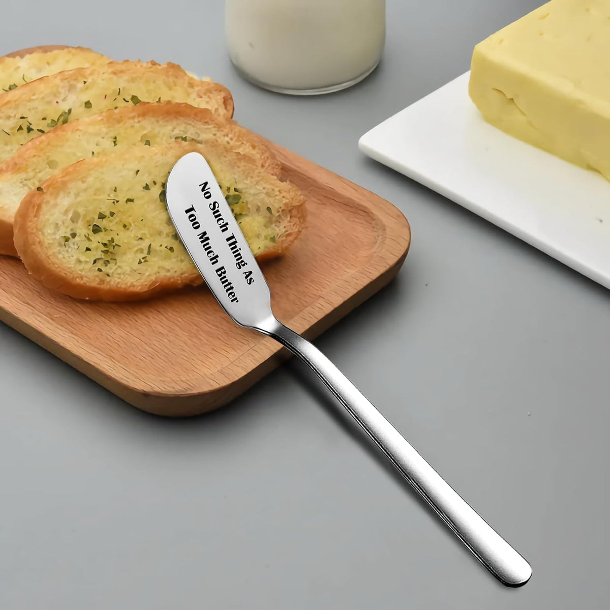No Such Thing As Too Much Butter Funny Butter Knife, Personalized Engraved Peanut Butter Spreader Cheese Knives, Novelty Anniversary Christmas Gifts for Sandwich Bread Toast Butter Lover