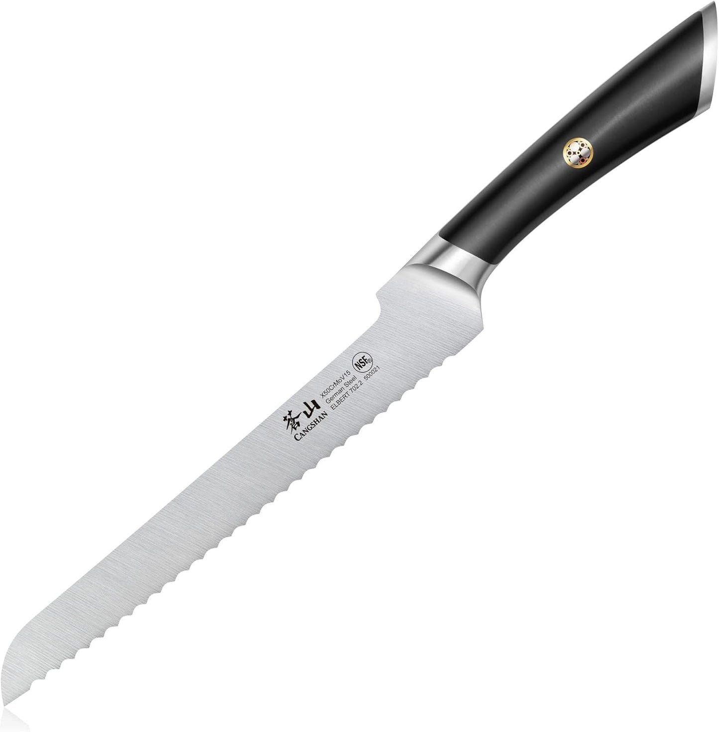 Cangshan ELBERT Series German Steel Forged 8" Offset Bread Knife (Black)
