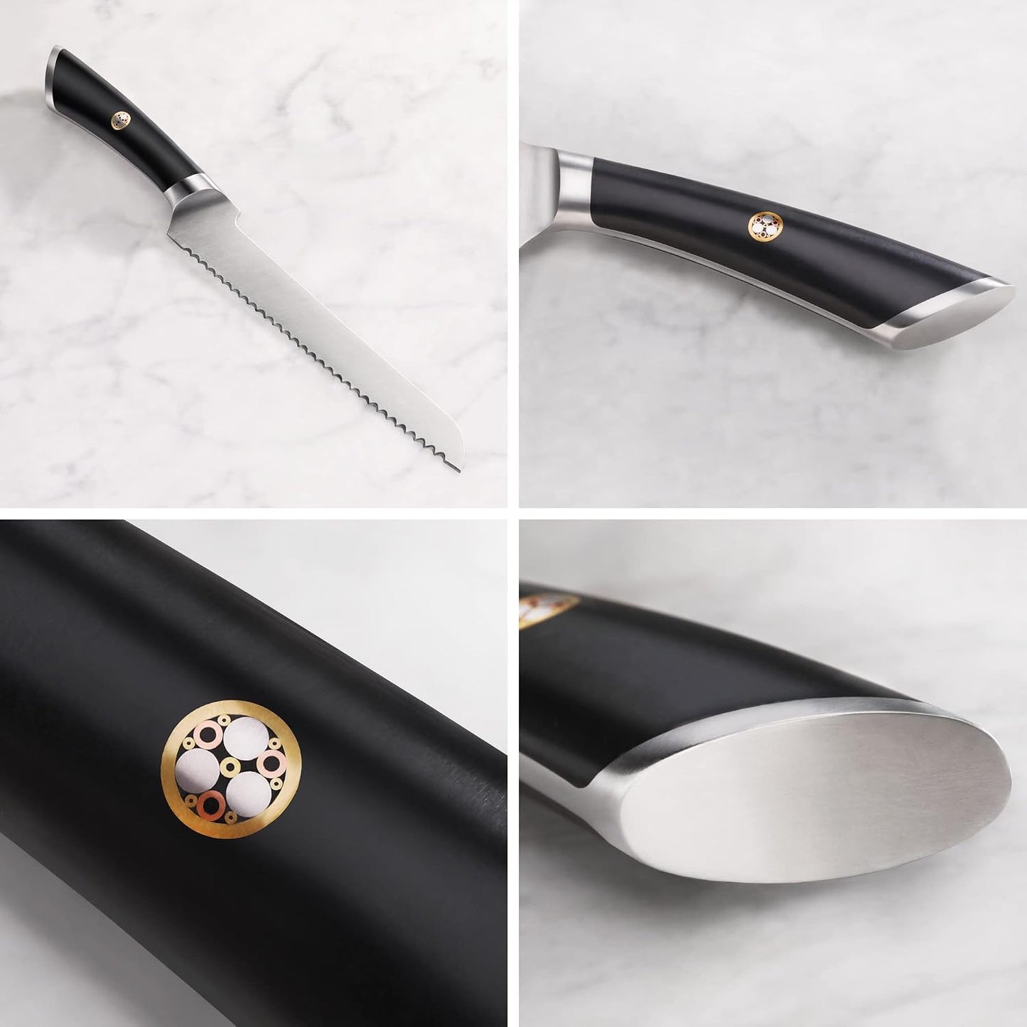 Cangshan ELBERT Series German Steel Forged 8" Offset Bread Knife (Black)