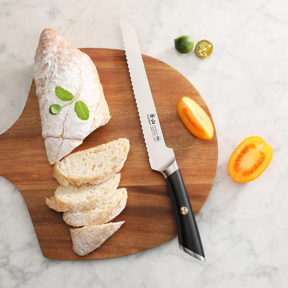 Cangshan ELBERT Series German Steel Forged 8" Offset Bread Knife (Black)