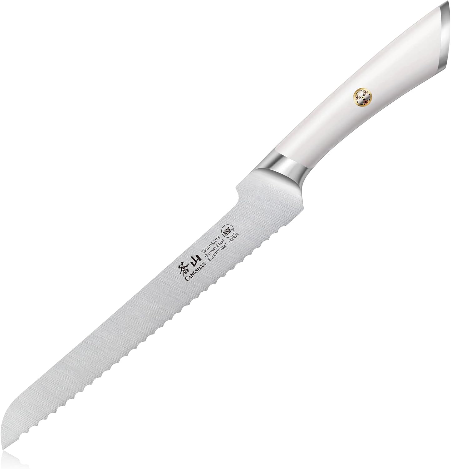 Cangshan ELBERT Series German Steel Forged 8" Offset Bread Knife (Black)