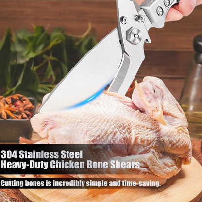 Professional Heavy Duty Kitchen Shears for Food – All in one Stainless Steel Chicken Shears Cut Bones, Meat, Fish Scales, Bottle Opener, Dishwasher Safe, Gift for Christmas Thanksgiving，Silver