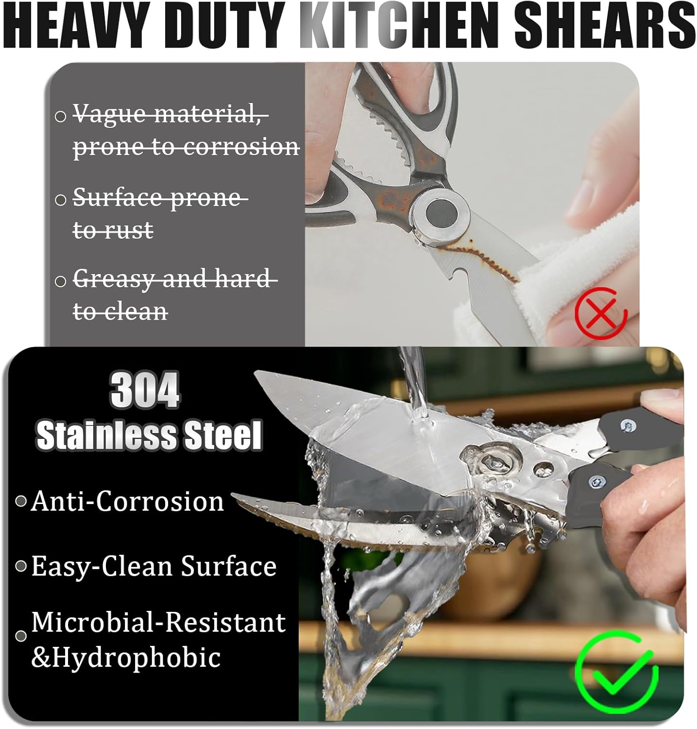 Professional Heavy Duty Kitchen Shears for Food – All in one Stainless Steel Chicken Shears Cut Bones, Meat, Fish Scales, Bottle Opener, Dishwasher Safe, Gift for Christmas Thanksgiving，Silver